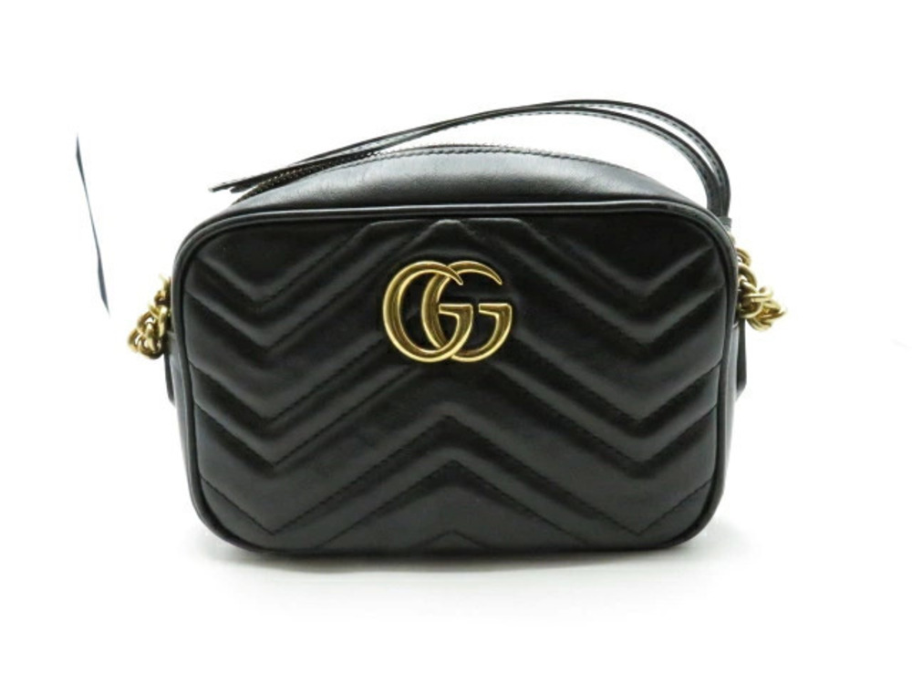 Gucci Chain Shoulder Bag GG Marmont Calfskin Black